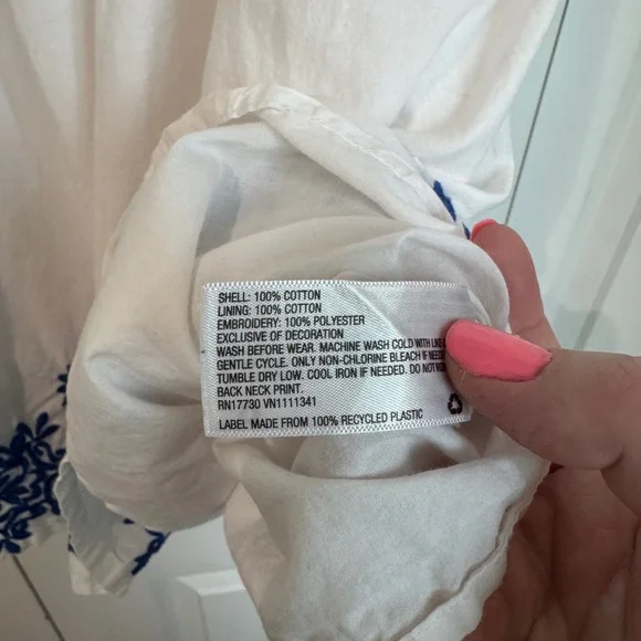 Cherokee 100% Cotton White Dress with Blue Floral Embroidery Girls XL (14/16) - Picture 4 of 5